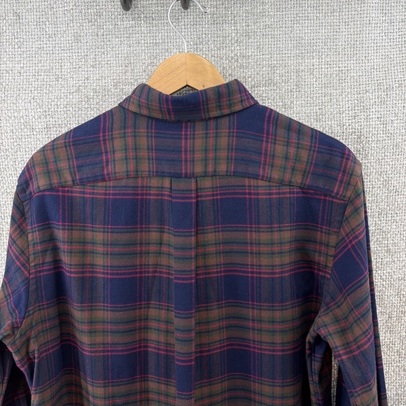 Vtg Lands End Mens Medium Portuguese Blue Plaid Cotton Flannel Button Down Shirt - Picture 4 of 12